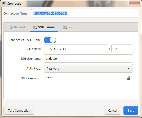 Make a MySQL connection with SSH